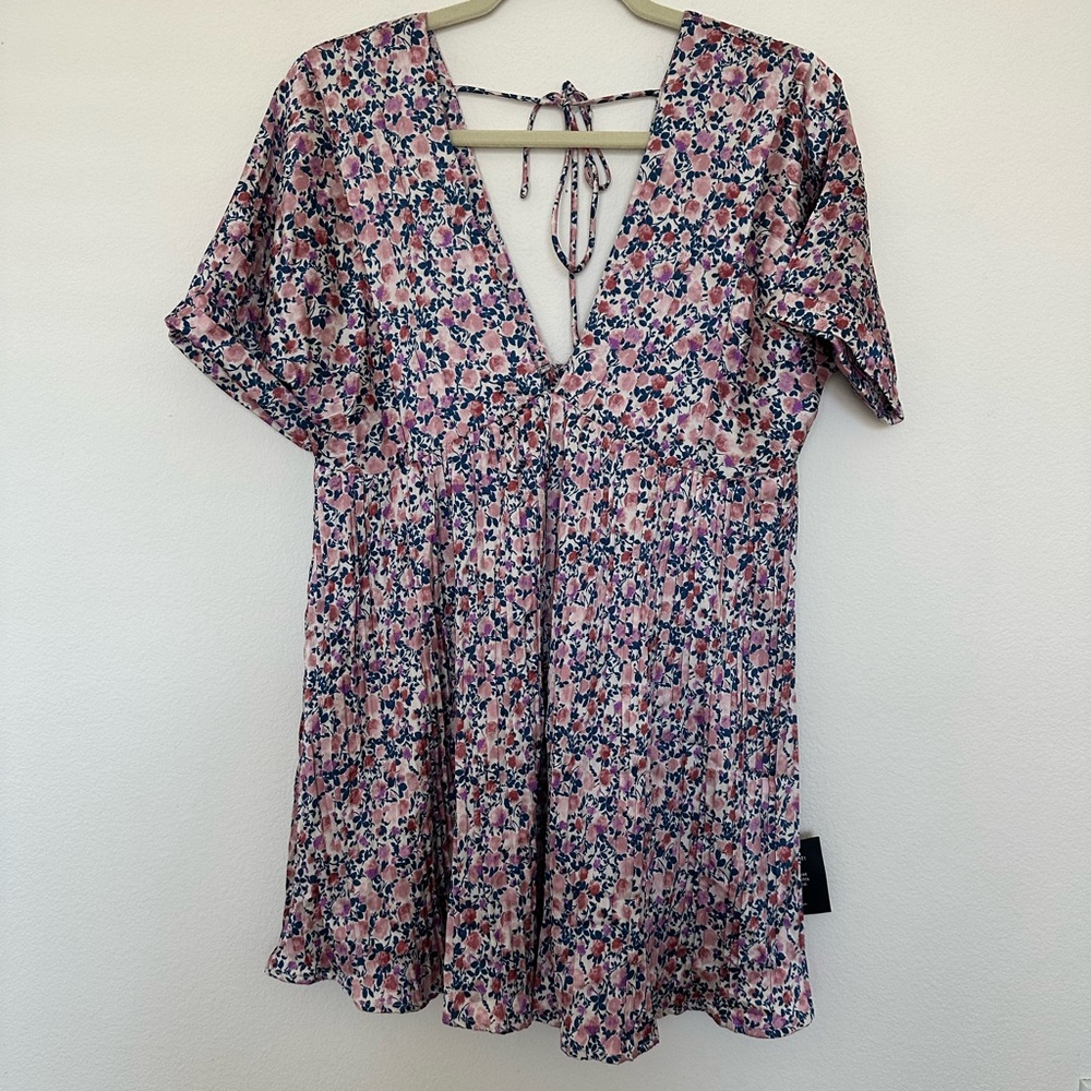 Lulu's Express Yourself Blush Pink Floral Print Satin Babydoll Dress